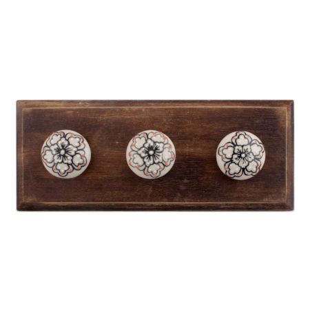 Black With Pink Dotted Ceramic Flat Wooden Hooks